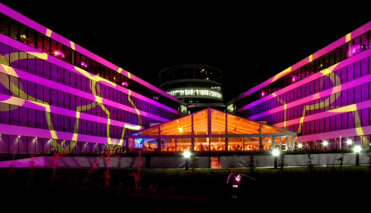 Corporate event with stage, lighting and video